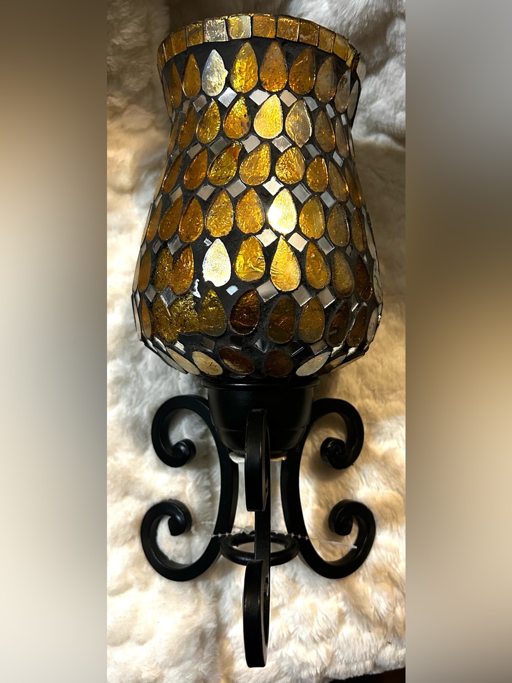 Mosaic glass hurricane candle handle